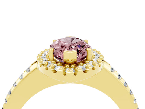 Yellow gold Marquise Cut Morganite Pavé Halo Ring with Four-Prong Setting_16