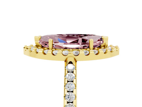 Yellow gold Marquise Cut Morganite Pavé Halo Ring with Four-Prong Setting_17