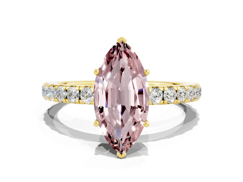Yellow gold Marquise Cut Morganite Pavé Solitaire Engagement Ring with Four-Prong Setting_12