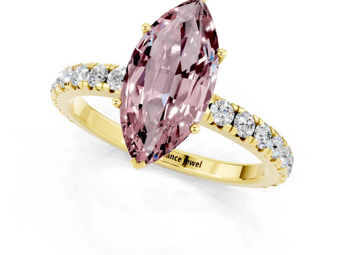 Yellow gold Marquise Cut Morganite Pavé Solitaire Engagement Ring with Four-Prong Setting_13
