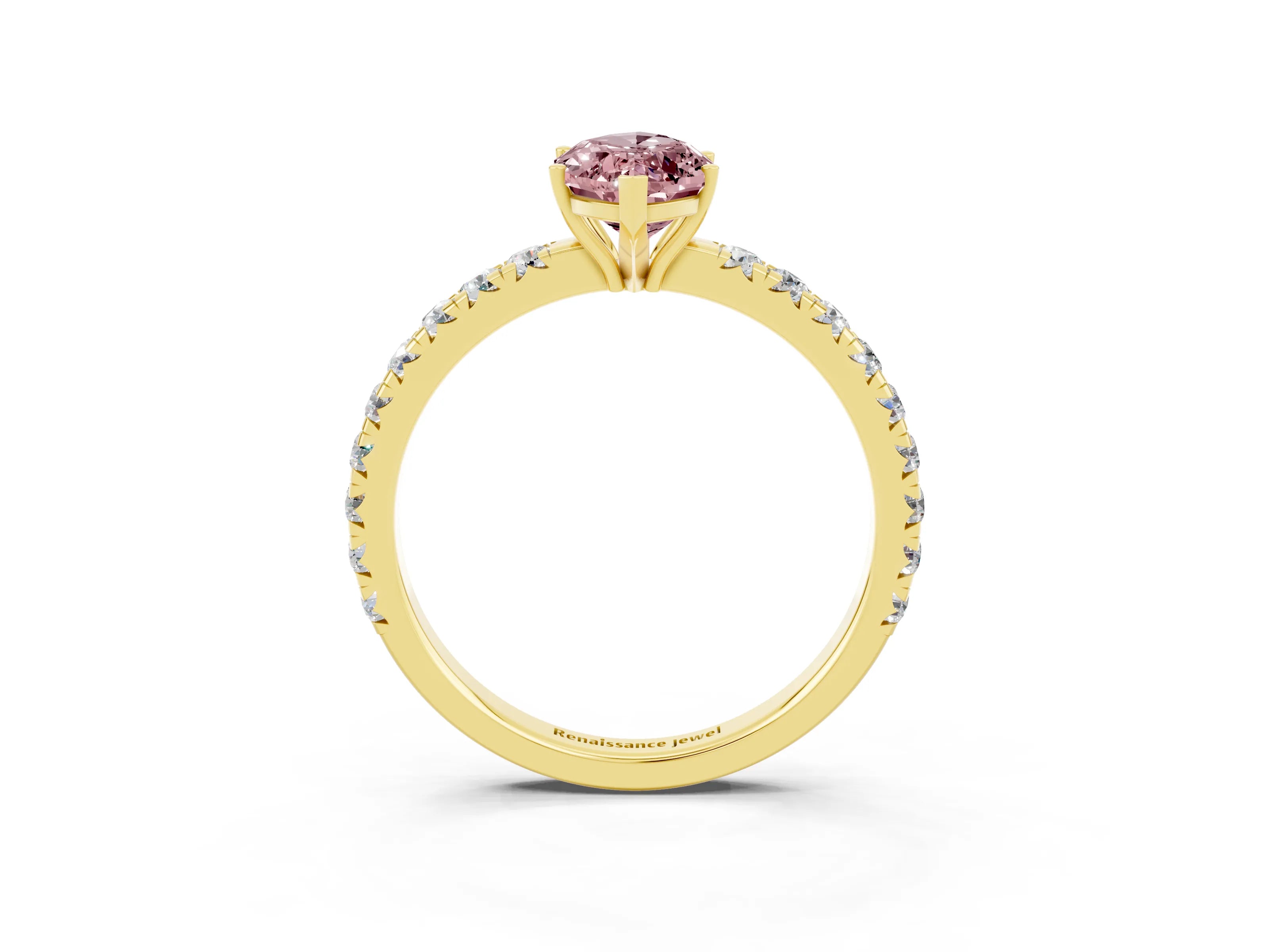 Yellow gold Marquise Cut Morganite Pavé Solitaire Engagement Ring with Four-Prong Setting_15