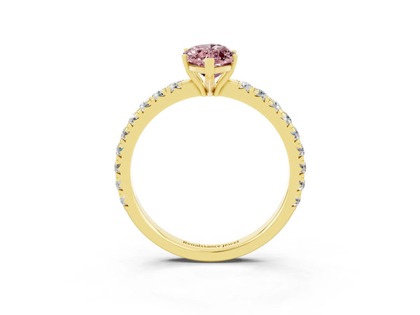 Yellow gold Marquise Cut Morganite Pavé Solitaire Engagement Ring with Four-Prong Setting