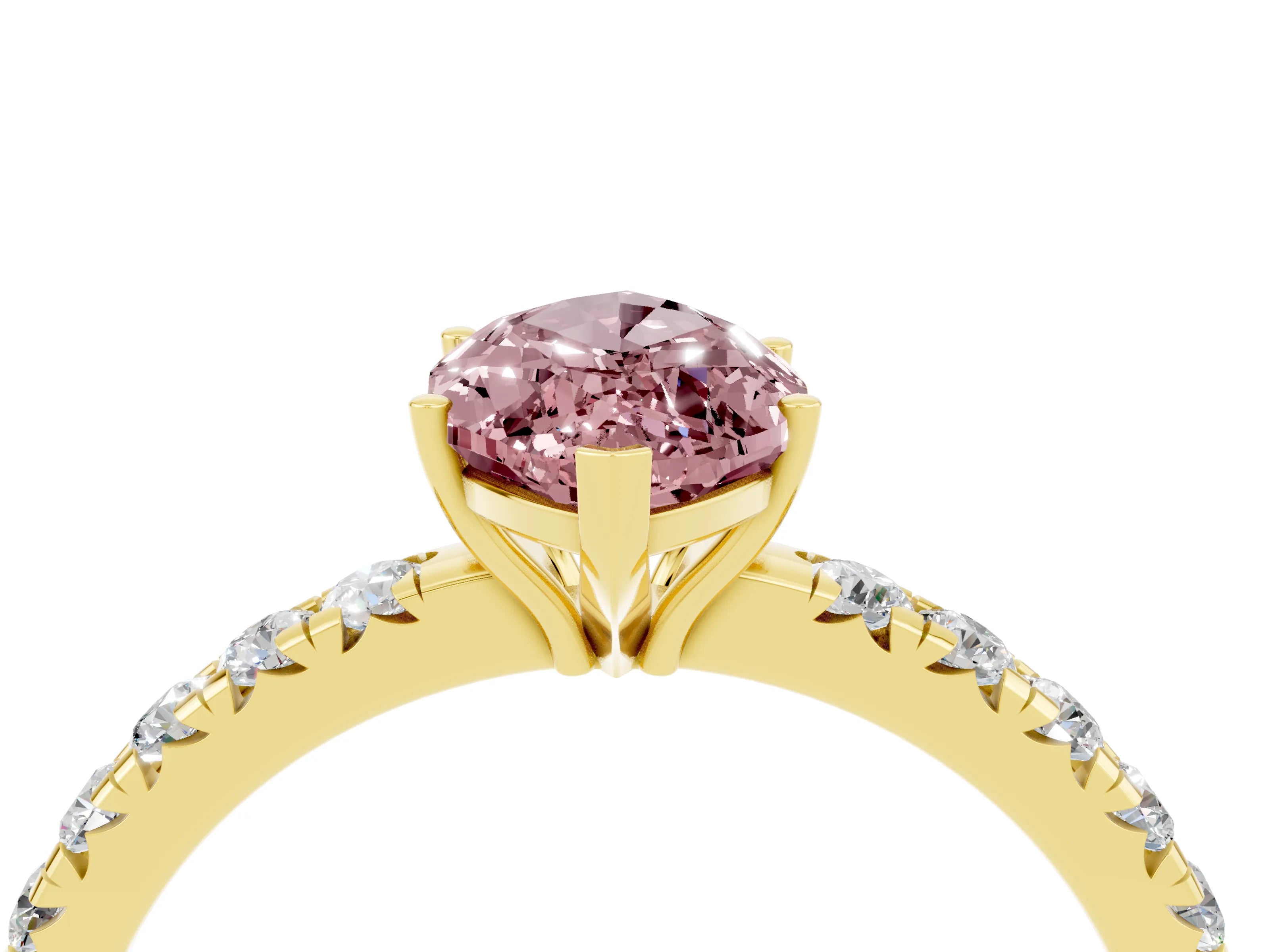 Yellow gold Marquise Cut Morganite Pavé Solitaire Engagement Ring with Four-Prong Setting_16
