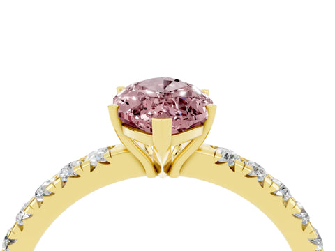 Yellow gold Marquise Cut Morganite Pavé Solitaire Engagement Ring with Four-Prong Setting_16