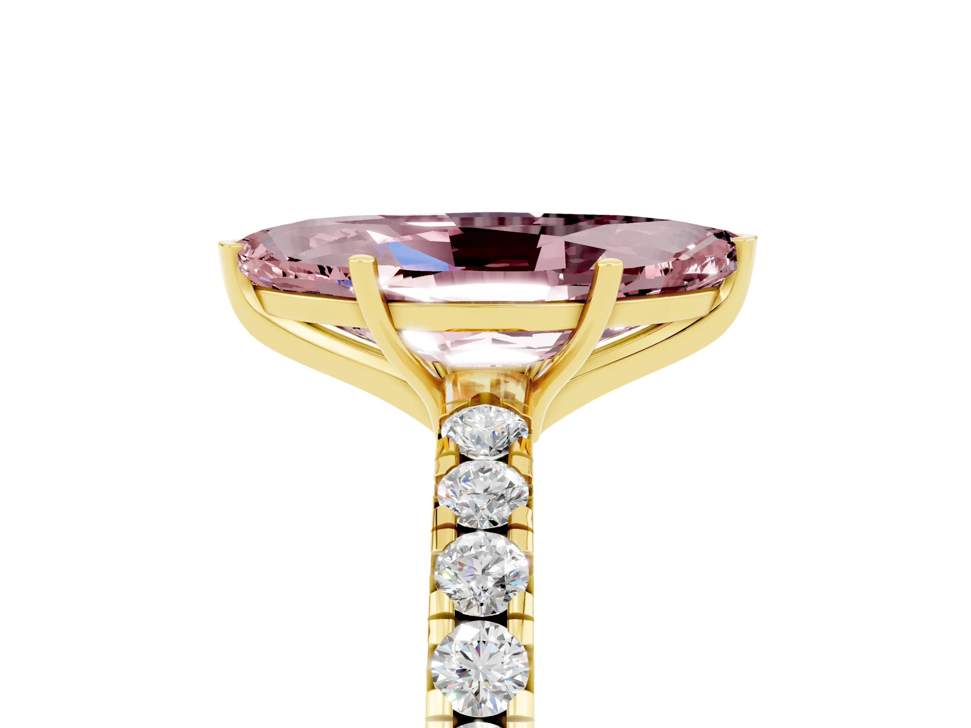 Yellow gold Marquise Cut Morganite Pavé Solitaire Engagement Ring with Four-Prong Setting_17