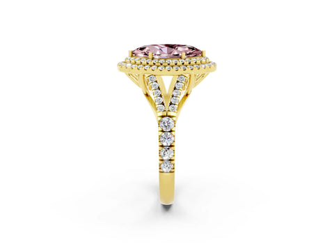 Yellow gold Marquise Cut Morganite Pavé Split Shank Double Halo Engagement Ring_2