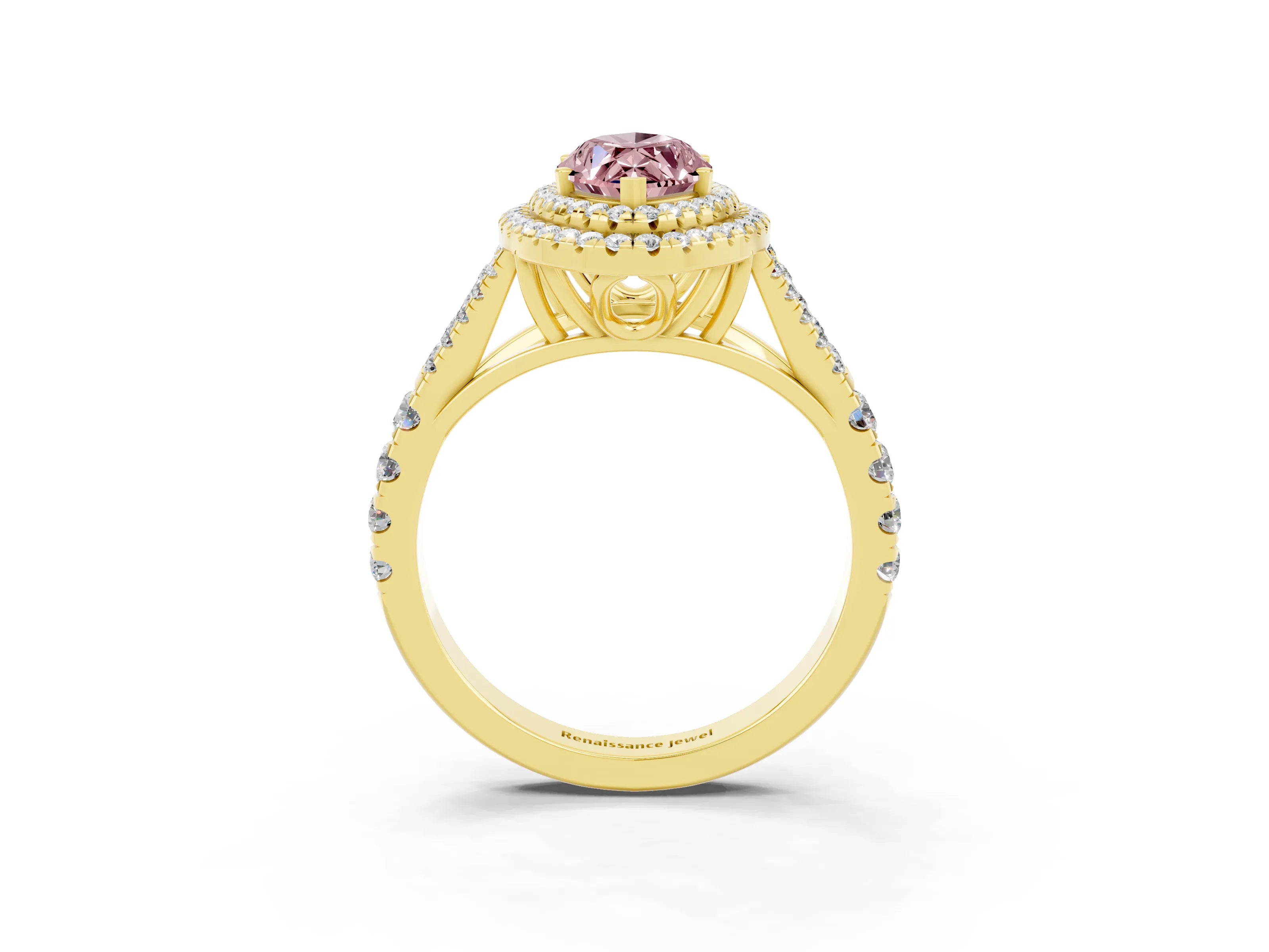 Yellow gold Marquise Cut Morganite Pavé Split Shank Double Halo Engagement Ring_3
