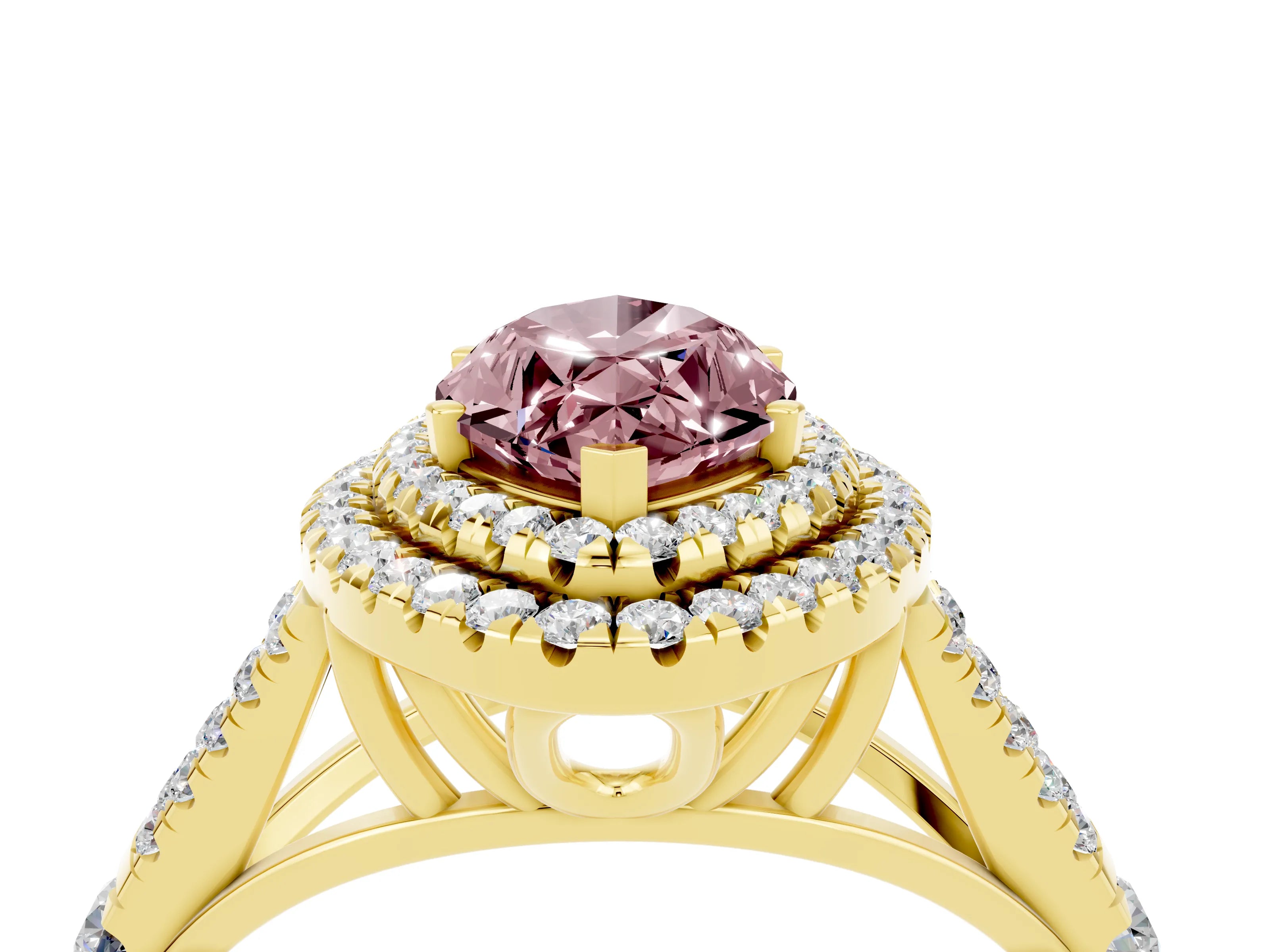 Yellow gold Marquise Cut Morganite Pavé Split Shank Double Halo Engagement Ring_4