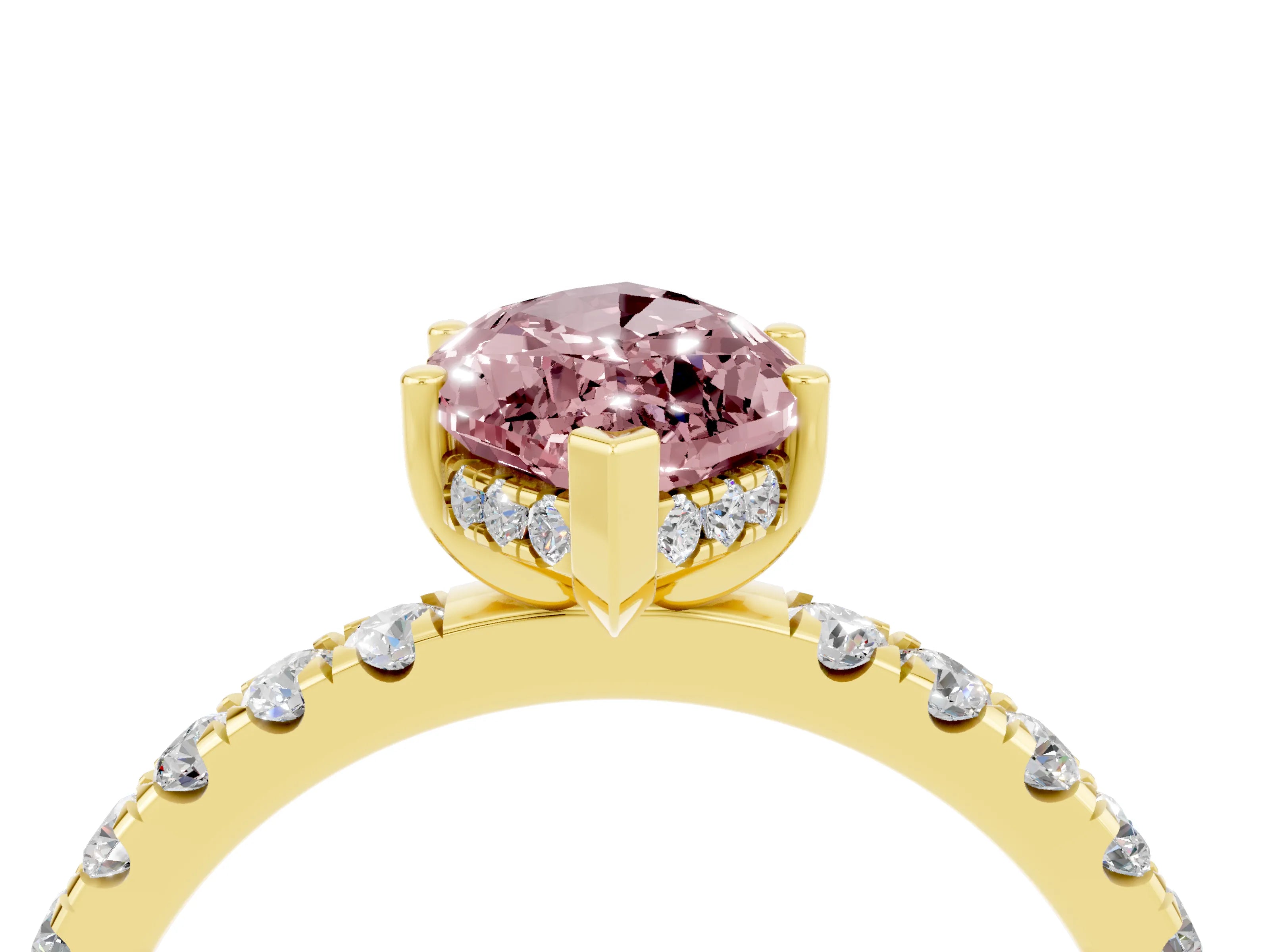 Yellow gold Marquise Cut Morganite Pave Band Solitaire Ring with Four-Prong Setting_16