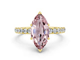Yellow gold Marquise Cut Morganite Pave Band Solitaire Ring with Four-Prong Setting_24