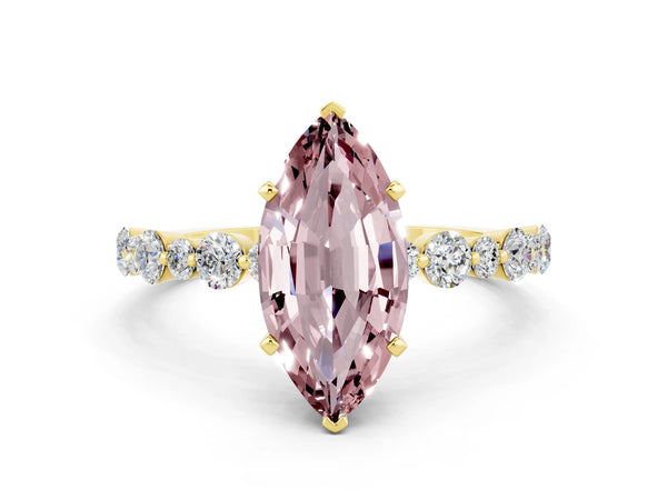 Yellow gold Marquise Cut Morganite Prong Set Engagement Ring with Pavé Band