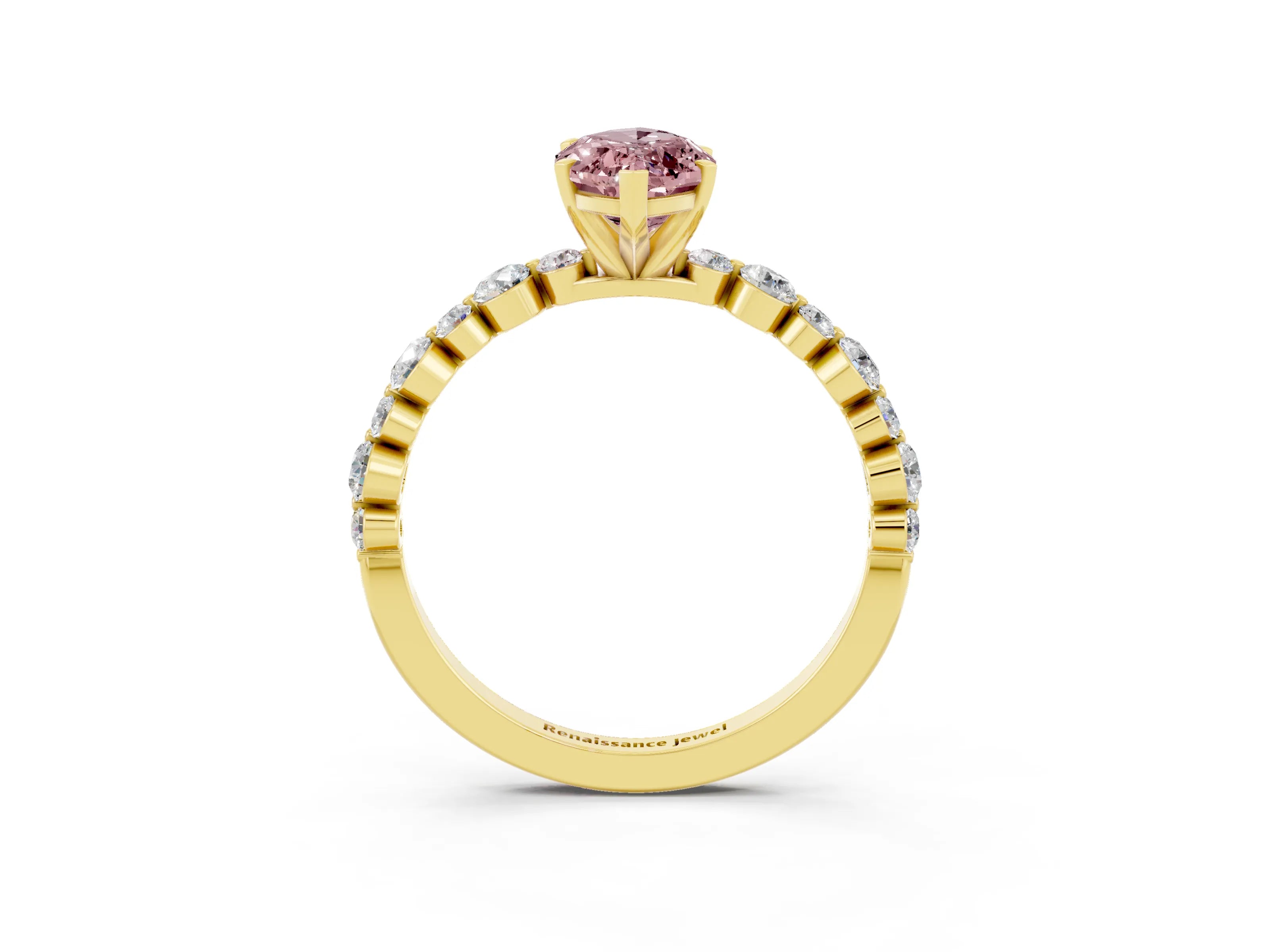 Yellow gold Marquise Cut Morganite Prong Set Engagement Ring with Pavé Band_3