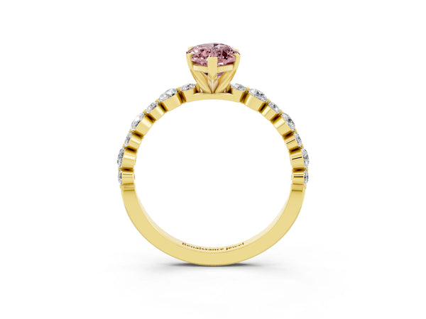 Yellow gold Marquise Cut Morganite Prong Set Engagement Ring with Pavé Band