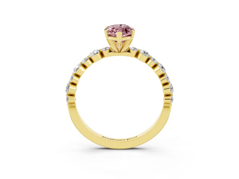 Yellow gold Marquise Cut Morganite Prong Set Engagement Ring with Pavé Band_3