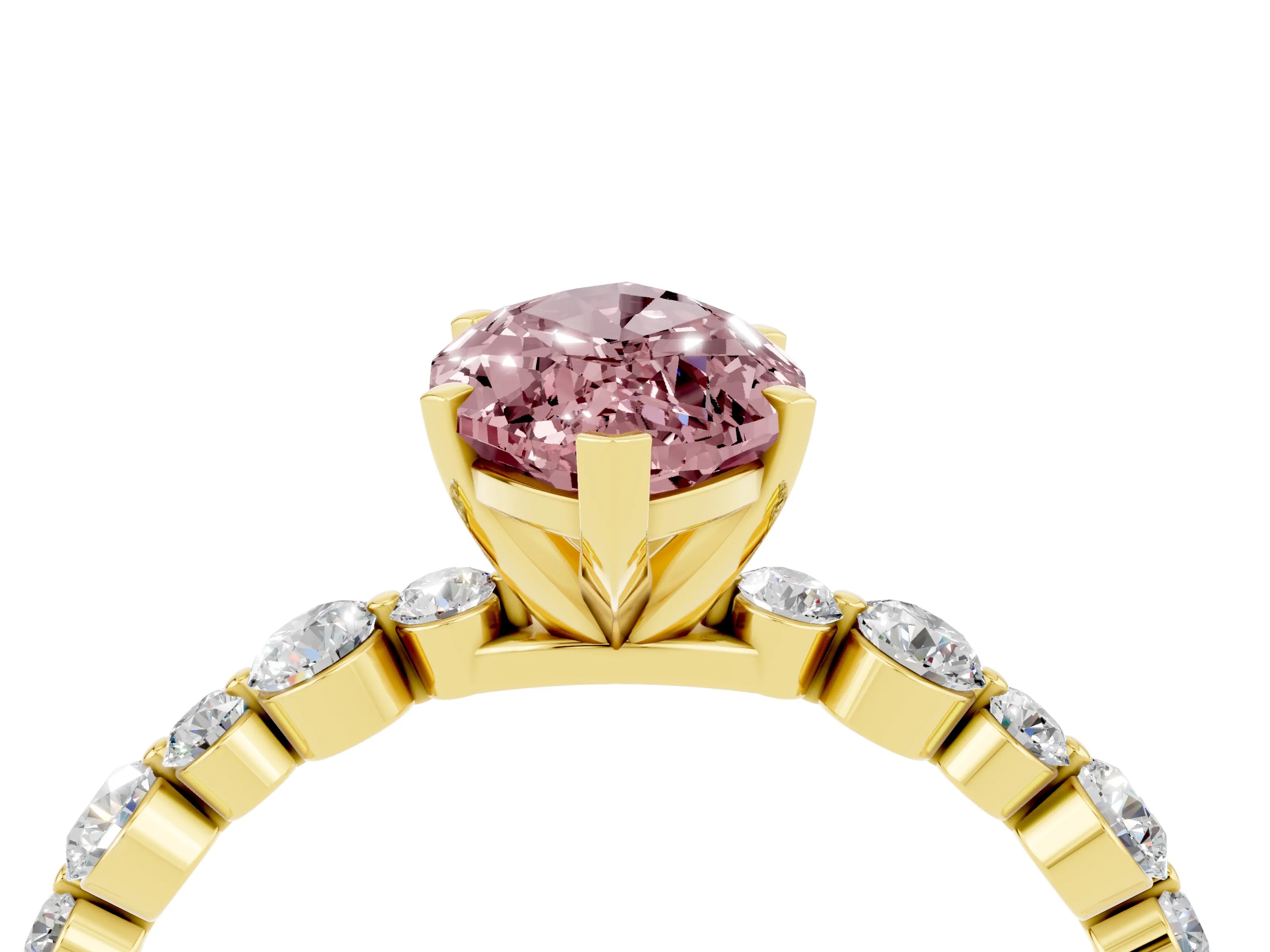 Yellow gold Marquise Cut Morganite Prong Set Engagement Ring with Pavé Band_4