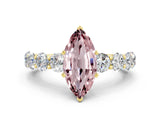 Yellow gold Marquise Cut Morganite Prong Setting with Side Stones on a Pave Band