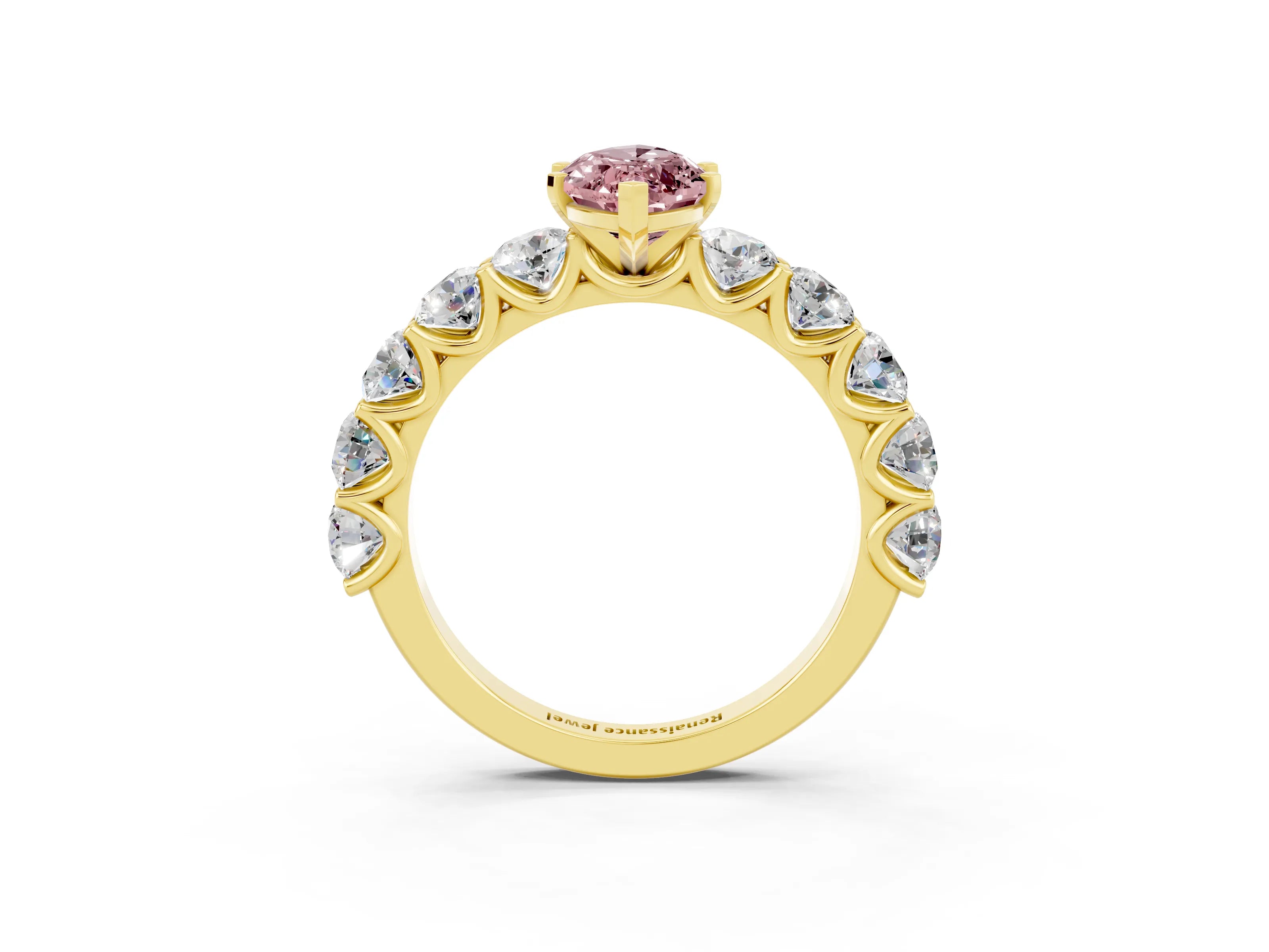 Yellow gold Marquise Cut Morganite Prong Setting with Side Stones on a Pave Band_3