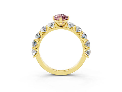 Yellow gold Marquise Cut Morganite Prong Setting with Side Stones on a Pave Band_3