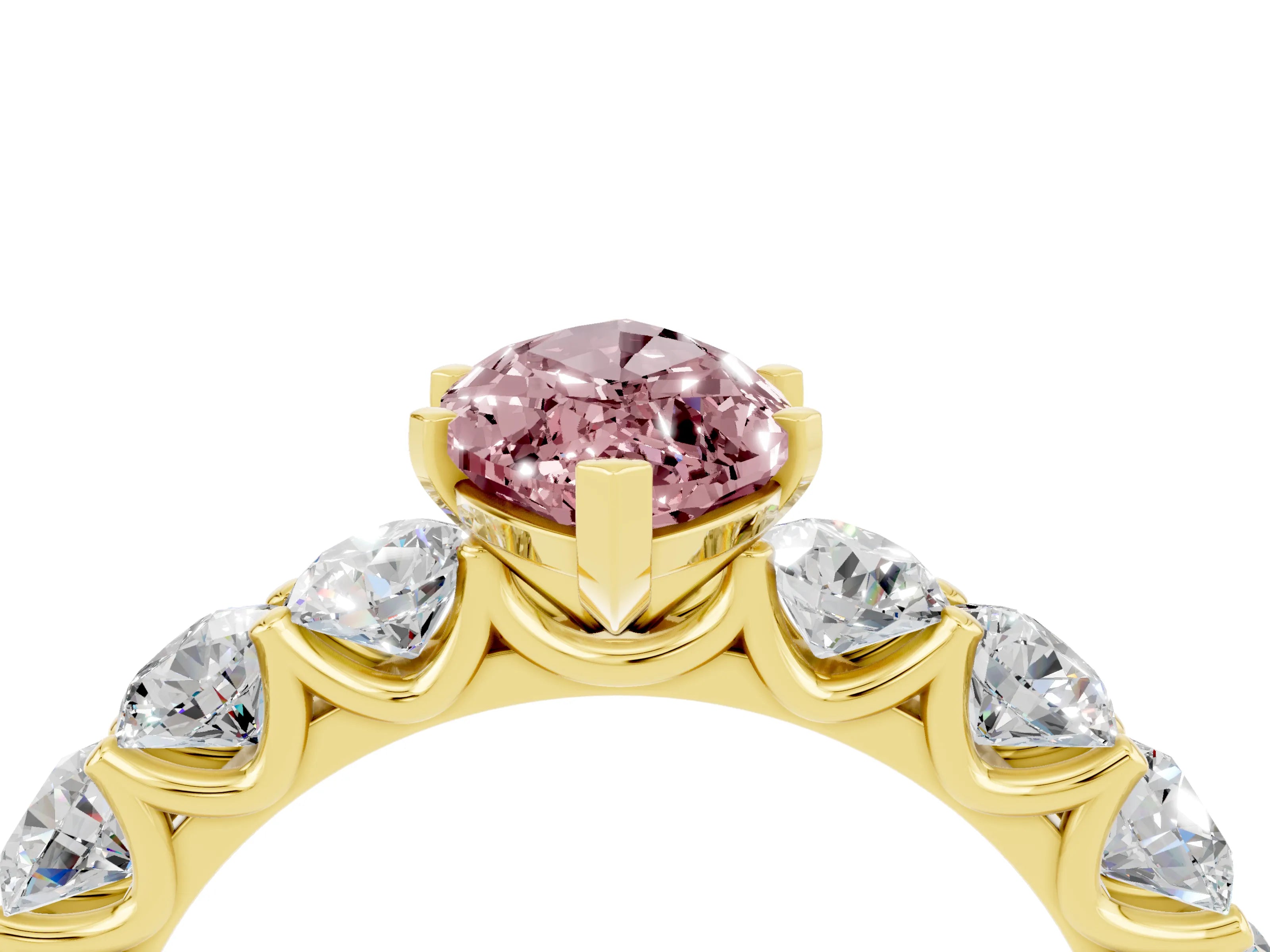 Yellow gold Marquise Cut Morganite Prong Setting with Side Stones on a Pave Band_4