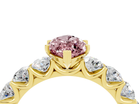 Yellow gold Marquise Cut Morganite Prong Setting with Side Stones on a Pave Band_4