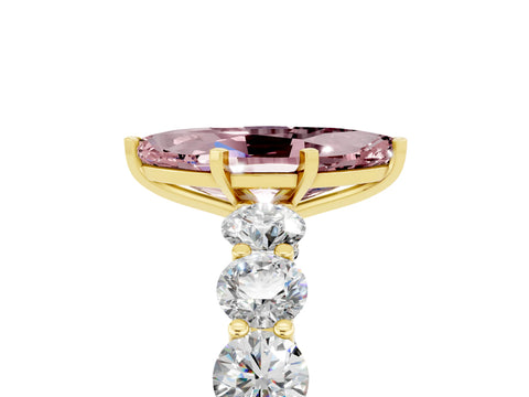 Yellow gold Marquise Cut Morganite Prong Setting with Side Stones on a Pave Band_5