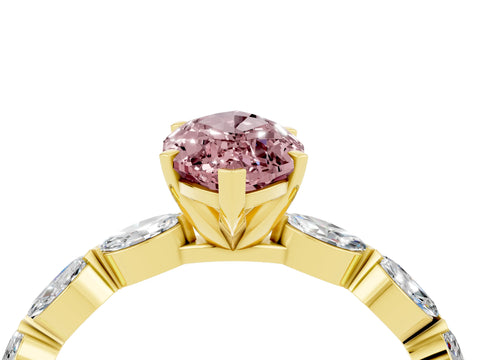 Yellow gold Marquise Cut Morganite Ring with Marquise Side Stones and Prong Setting_4