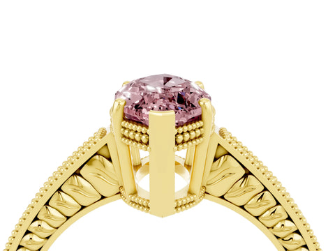 Yellow gold Marquise Cut Morganite Ring with Milgrain Pavé Band and Four-Prong Setting_16