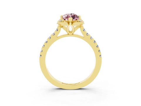 Yellow gold Marquise Cut Morganite Ring with Pavé Band and Floral Prong Setting_3
