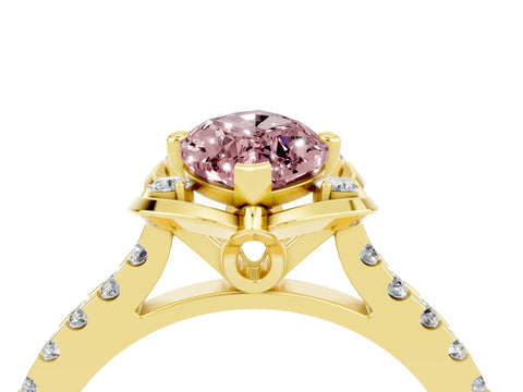 Yellow gold Marquise Cut Morganite Ring with Pavé Band and Floral Prong Setting_4