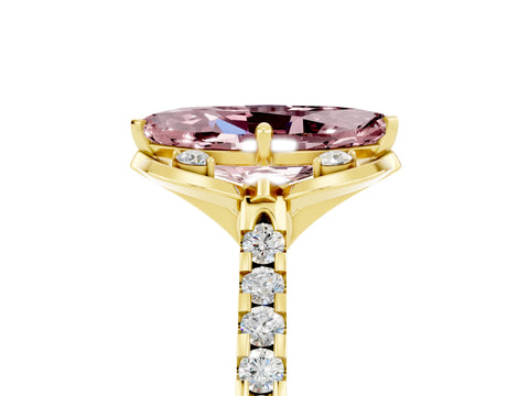 Yellow gold Marquise Cut Morganite Ring with Pavé Band and Floral Prong Setting_5