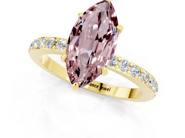 Yellow gold Marquise Cut Morganite Pavé Engagement Ring with Round  Accents and Prong Setting