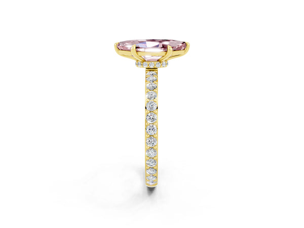 Yellow gold Marquise Cut Morganite Pavé Engagement Ring with Round  Accents and Prong Setting