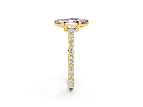 Yellow gold Marquise Cut Morganite Ring with Pavé Band and Four-Prong Setting_2