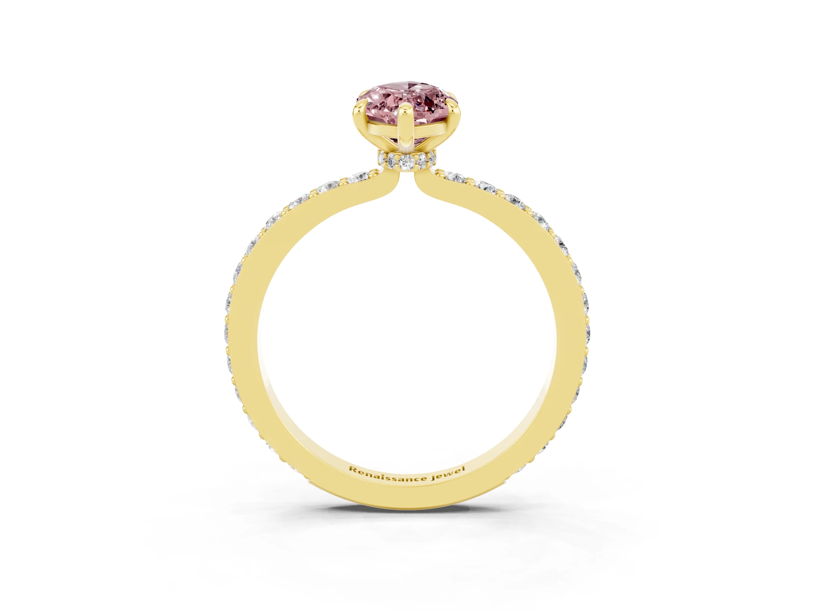 Yellow gold Marquise Cut Morganite Ring with Pavé Band and Four-Prong Setting_3