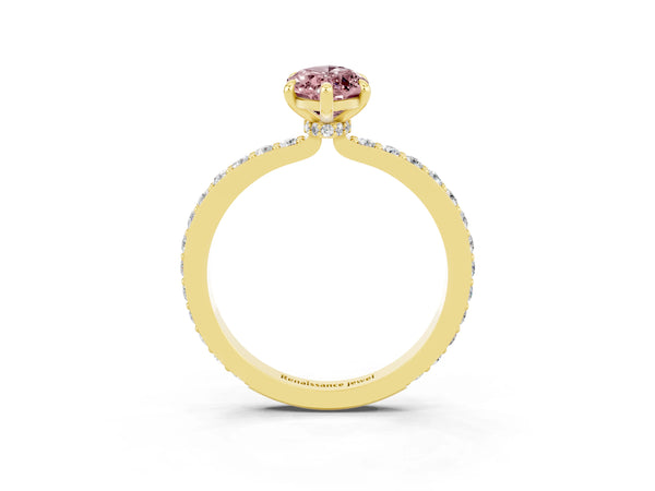 Yellow gold Marquise Cut Morganite Pavé Engagement Ring with Round  Accents and Prong Setting