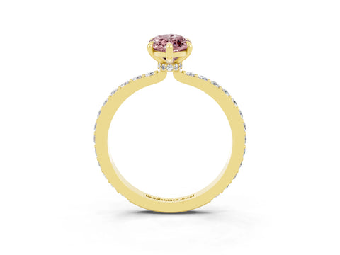 Yellow gold Marquise Cut Morganite Ring with Pavé Band and Four-Prong Setting_3