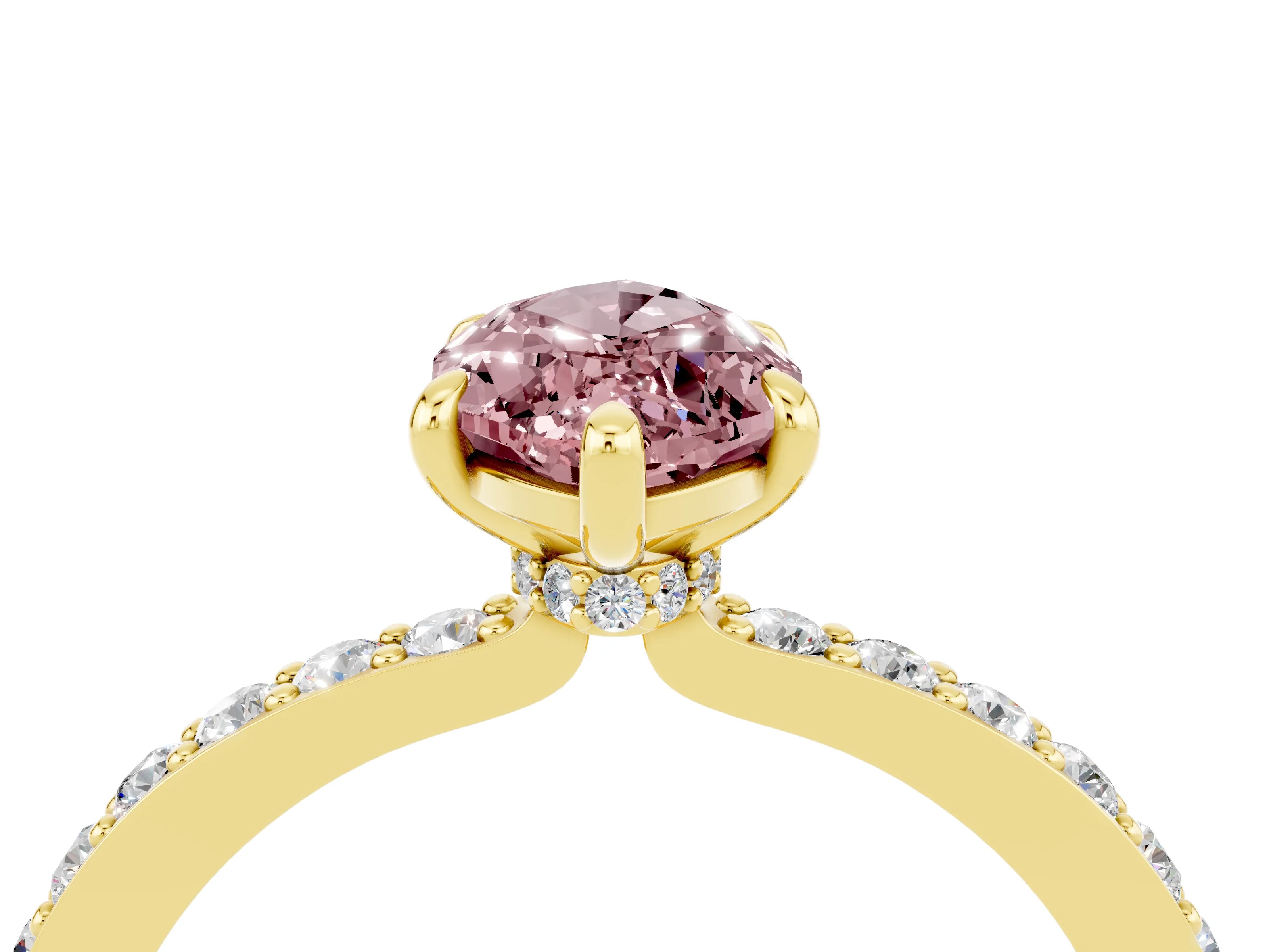Yellow gold Marquise Cut Morganite Ring with Pavé Band and Four-Prong Setting_4