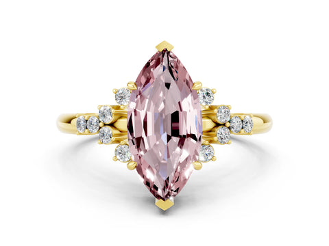 Yellow gold Marquise Cut Morganite Ring with Side Stones and Four-Prong Setting_36