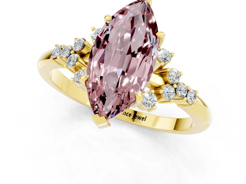 Yellow gold Marquise Cut Morganite Ring with Side Stones and Four-Prong Setting_37