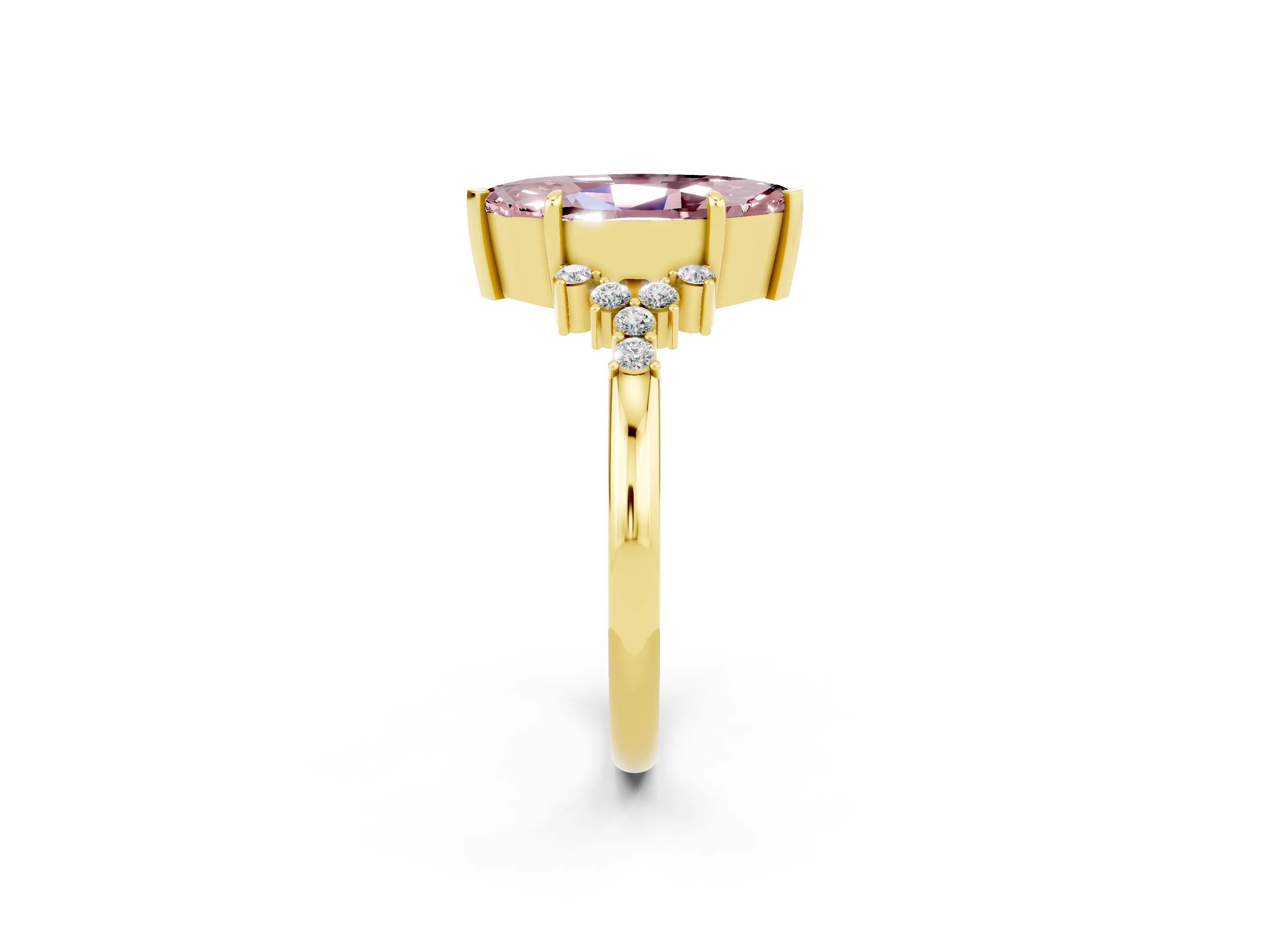 Yellow gold Marquise Cut Morganite Ring with Side Stones and Four-Prong Setting_38