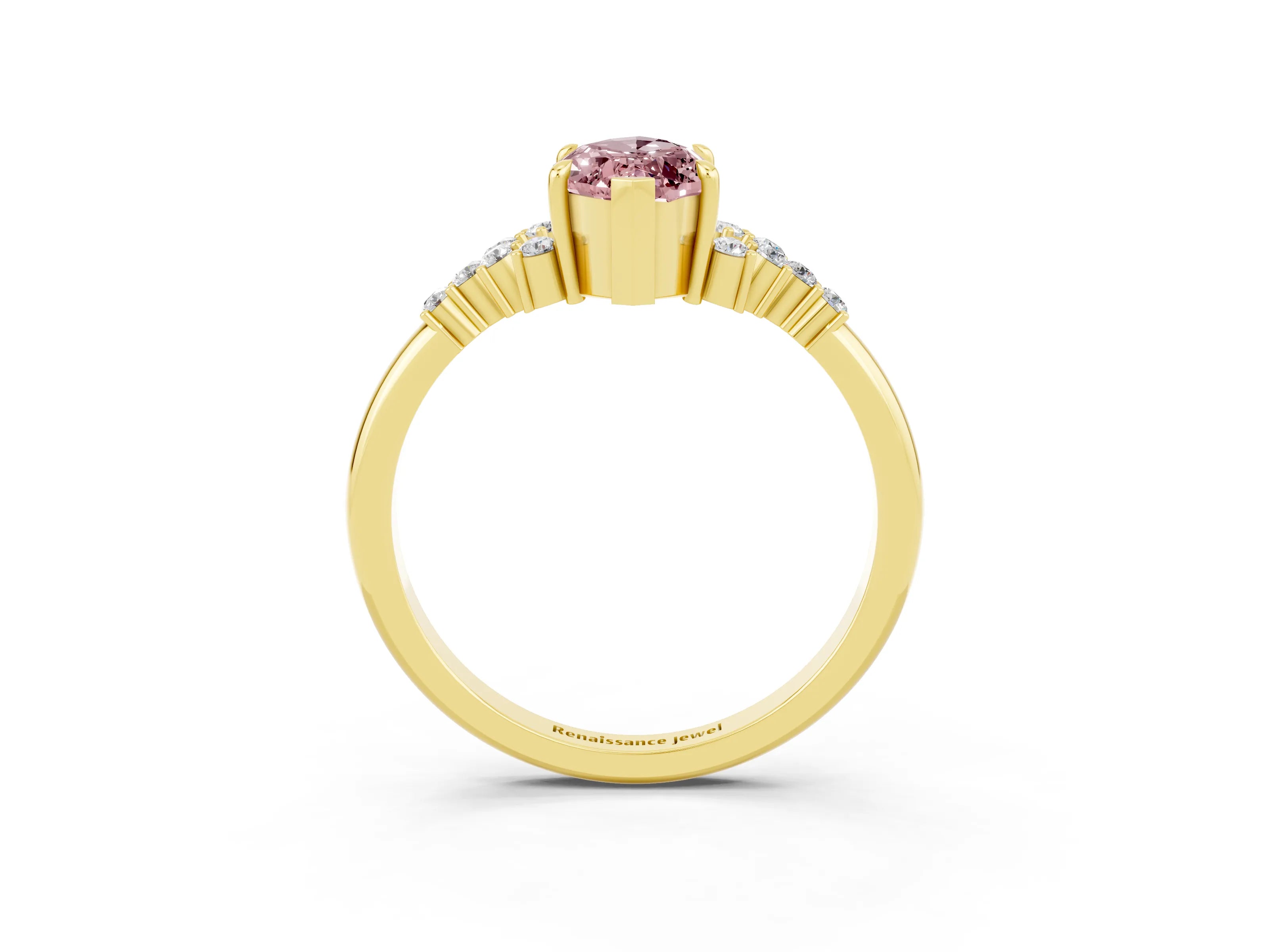 Yellow gold Marquise Cut Morganite Ring with Side Stones and Four-Prong Setting_39