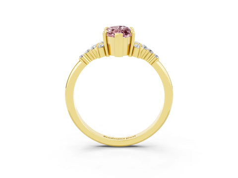 Yellow gold Marquise Cut Morganite Ring with Side Stones and Four-Prong Setting_39