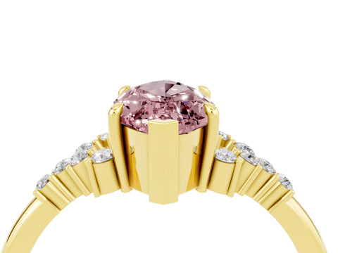 Yellow gold Marquise Cut Morganite Ring with Side Stones and Four-Prong Setting_40