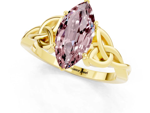 Yellow gold Marquise Cut Morganite Solitaire Celtic Knot Ring with Four-Prong Setting_13