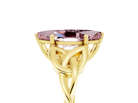Yellow gold Marquise Cut Morganite Solitaire Celtic Knot Ring with Four-Prong Setting_17