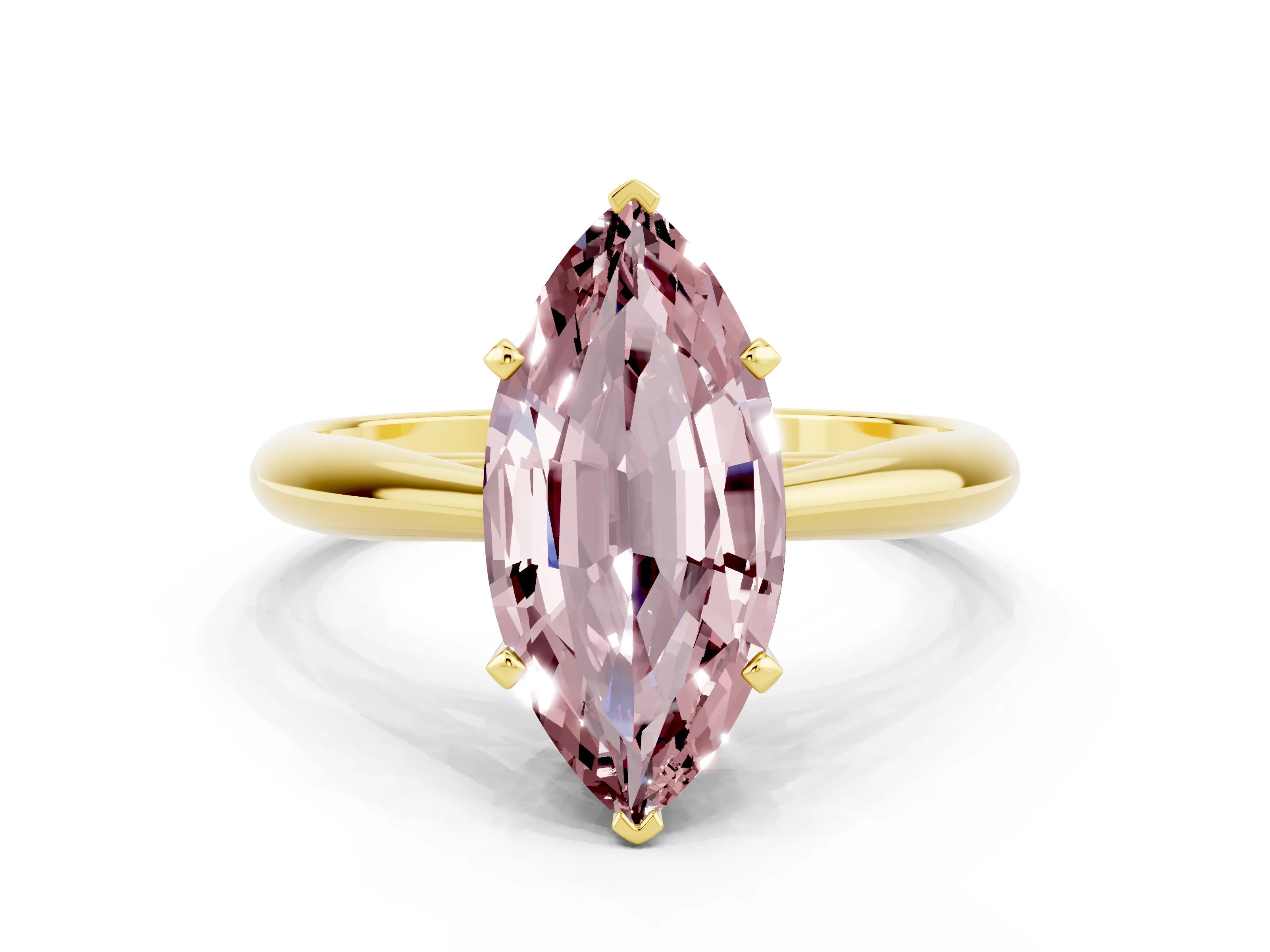Yellow gold Marquise Cut Morganite Solitaire Engagement Ring with Cathedral Setting and Four-Prong Mount_12