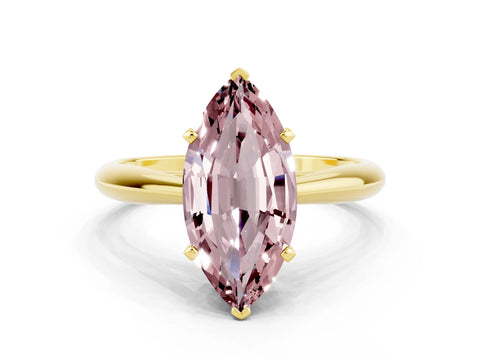 Yellow gold Marquise Cut Morganite Solitaire Engagement Ring with Cathedral Setting and Four-Prong Mount_12