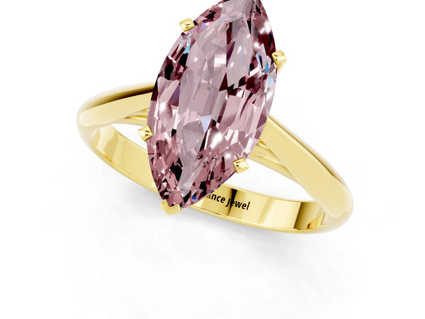Yellow gold Marquise Cut Morganite Solitaire Engagement Ring with Cathedral Setting and Four-Prong Mount
