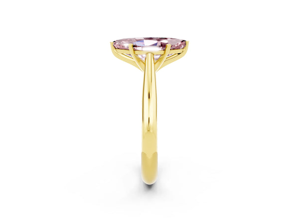 Yellow gold Marquise Cut Morganite Solitaire Engagement Ring with Cathedral Setting and Four-Prong Mount
