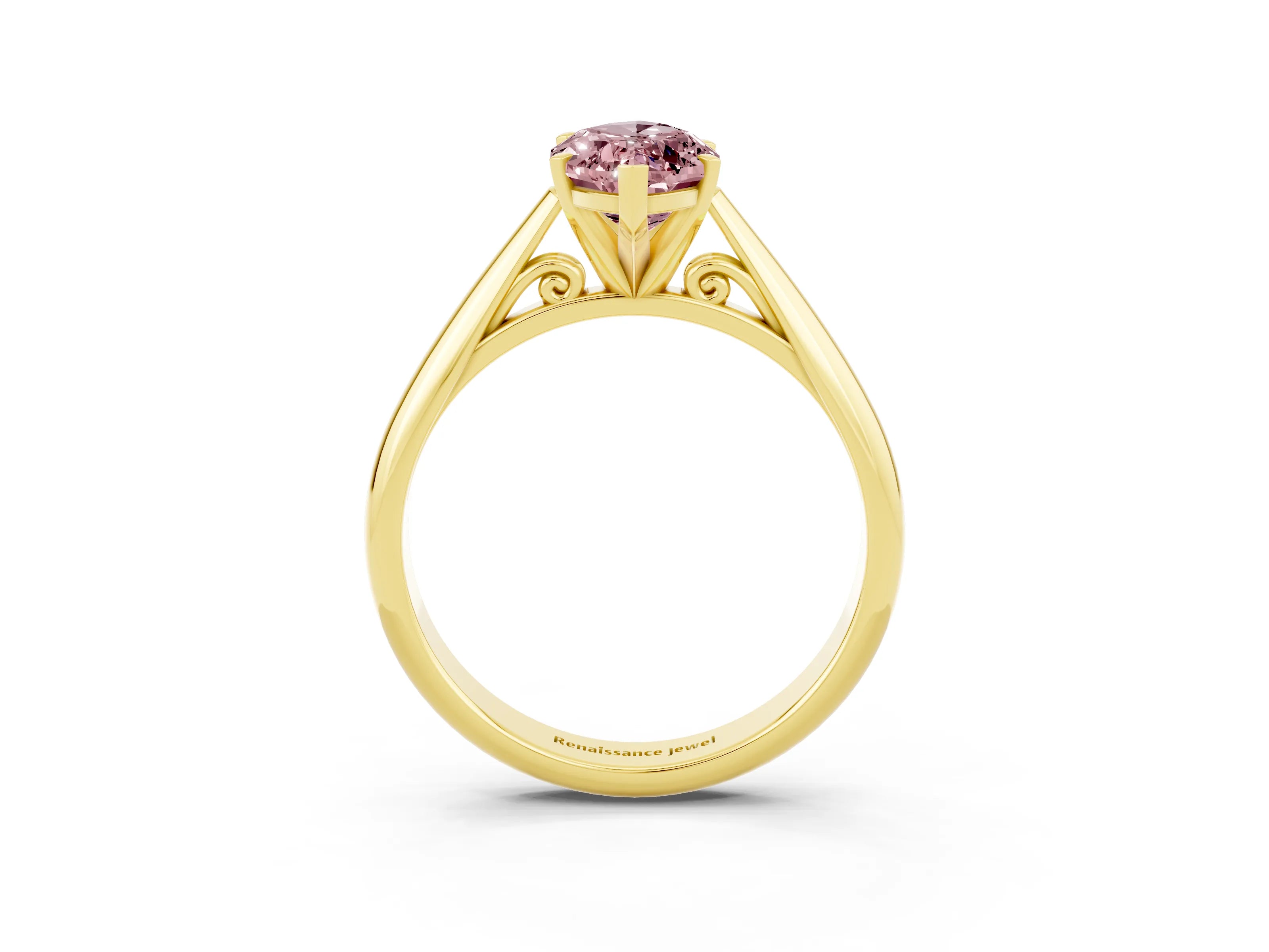 Yellow gold Marquise Cut Morganite Solitaire Engagement Ring with Cathedral Setting and Four-Prong Mount_15